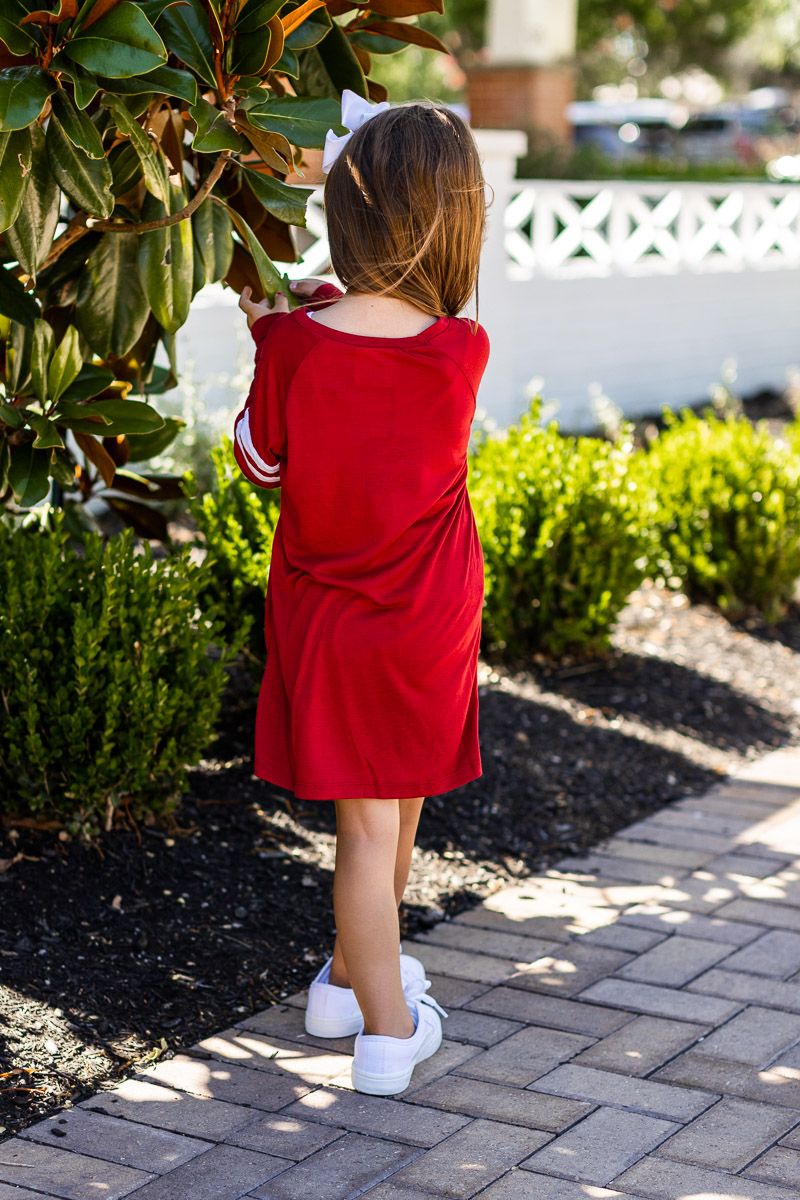 Girls' Blank Red Longsleeve with Varsity Stripes