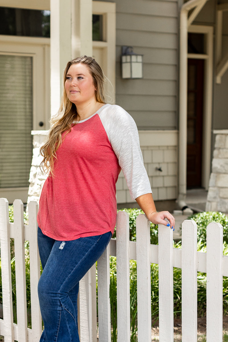 Faded Red & Grey Striped Raglan
