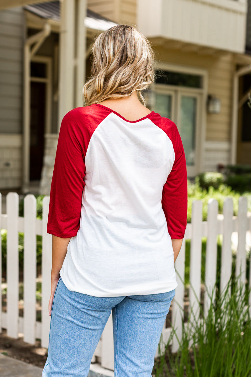 Blank White & Red Striped V-Neck Raglan