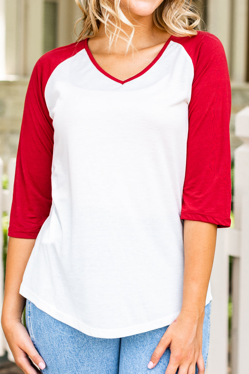 Blank White & Red Striped V-Neck Raglan