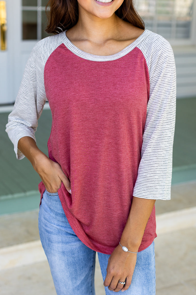 Faded Red & Grey Striped Raglan