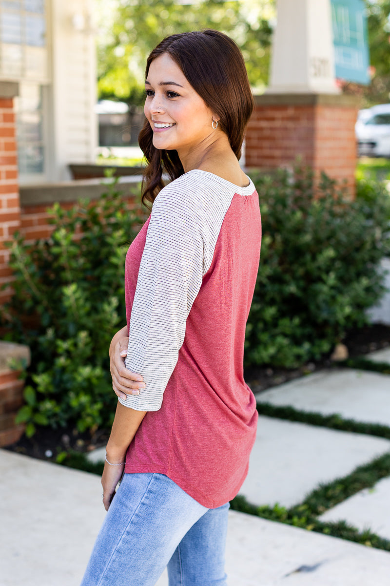 Faded Red & Grey Striped Raglan