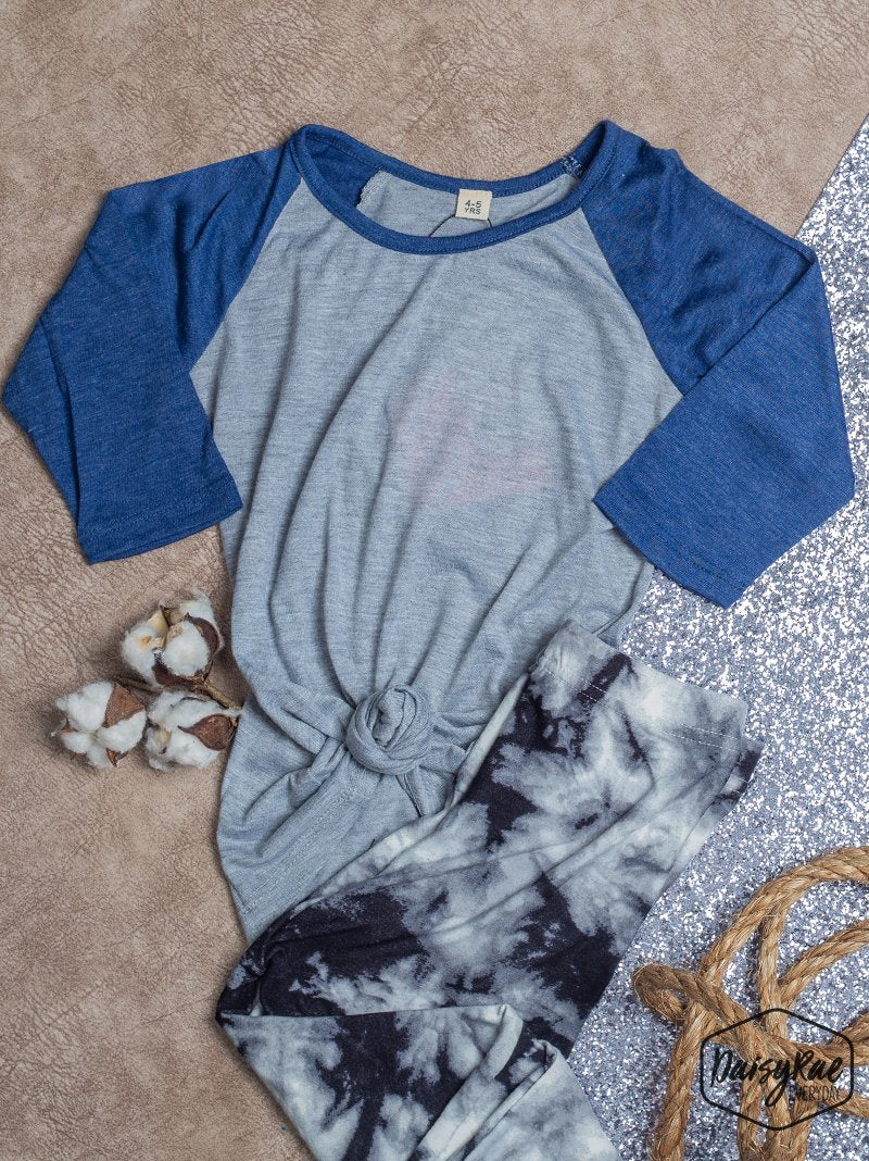 Girls' Grey and Blue Raglan