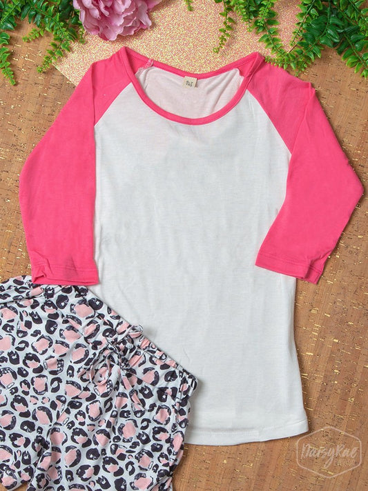 Girls' White and Pink Raglan