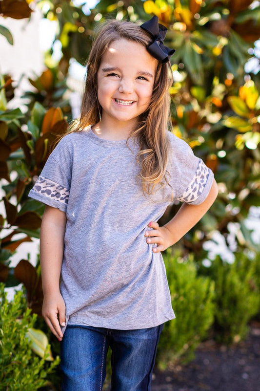 Girls' Leopard Livin' - Grey Leopard Ringer Tee