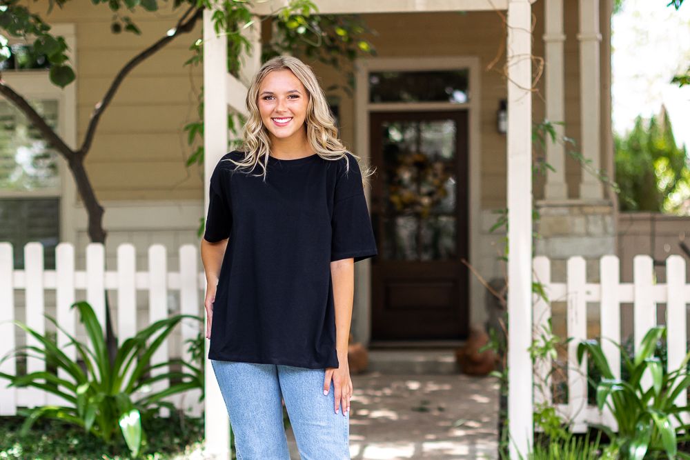 Sweet Side Oversized Tee with Slit in Black