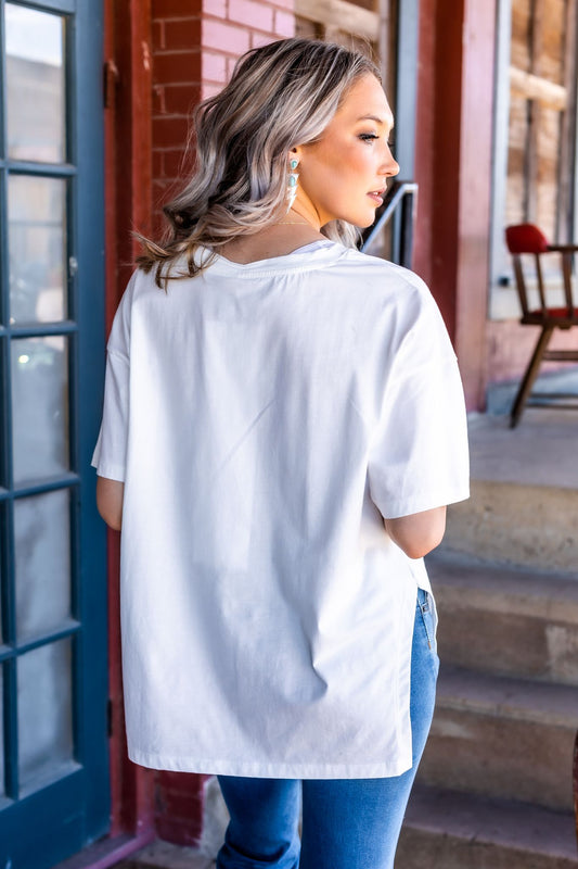 Sweet Side Oversized Tee with Slit in White