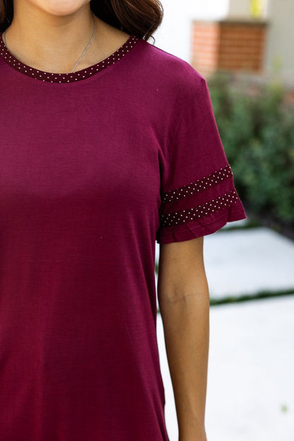 Go, Fight, Win! Polka Dot Trim Tee, Maroon