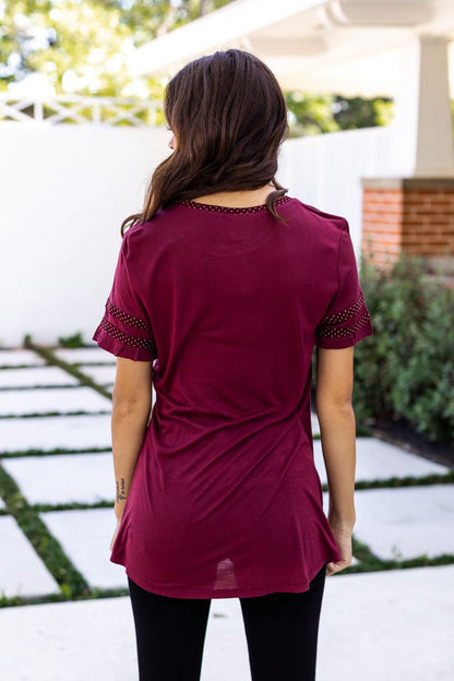 Go, Fight, Win! Polka Dot Trim Tee, Maroon