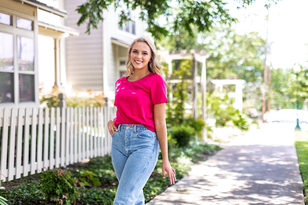 Berry Pink Crewneck Loose Fit Tee