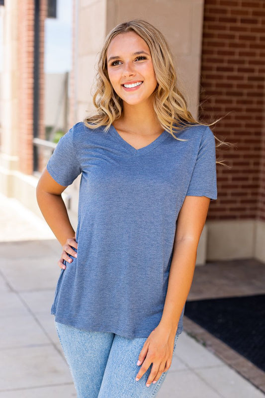 Cadet Blue V-Neck Tee