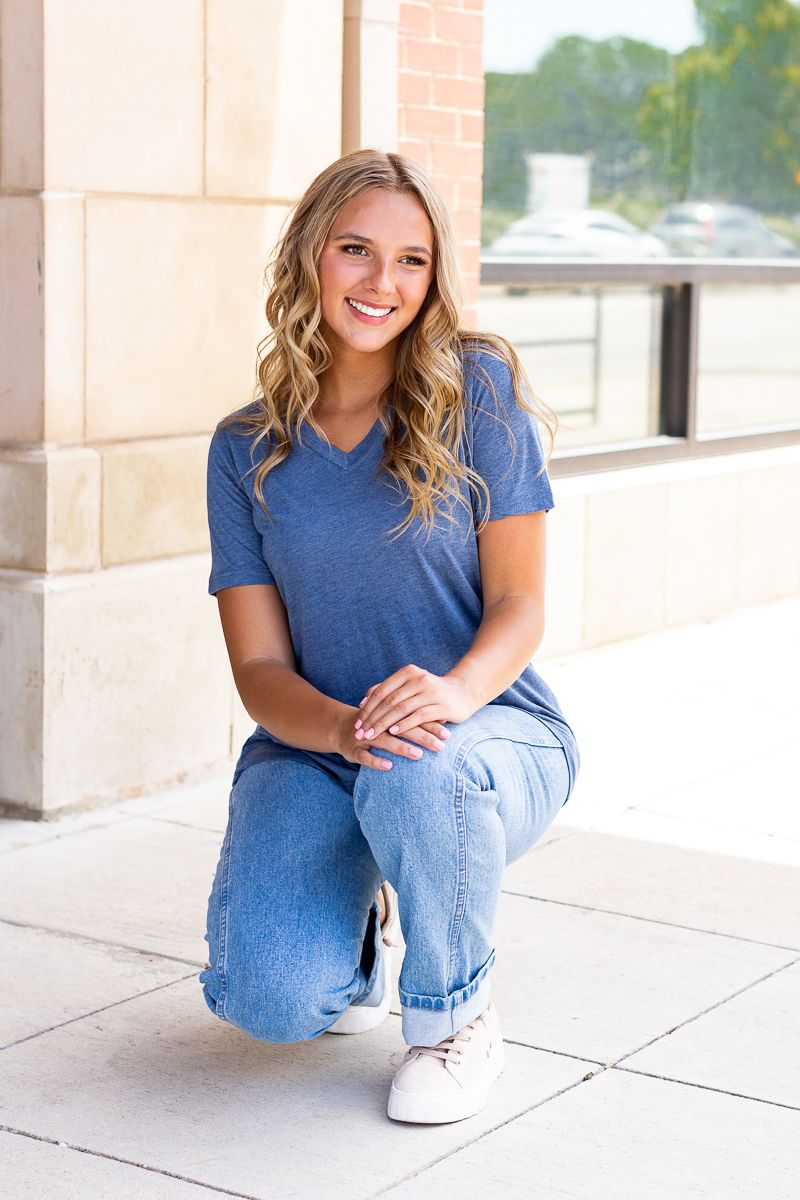 Cadet Blue V-Neck Tee