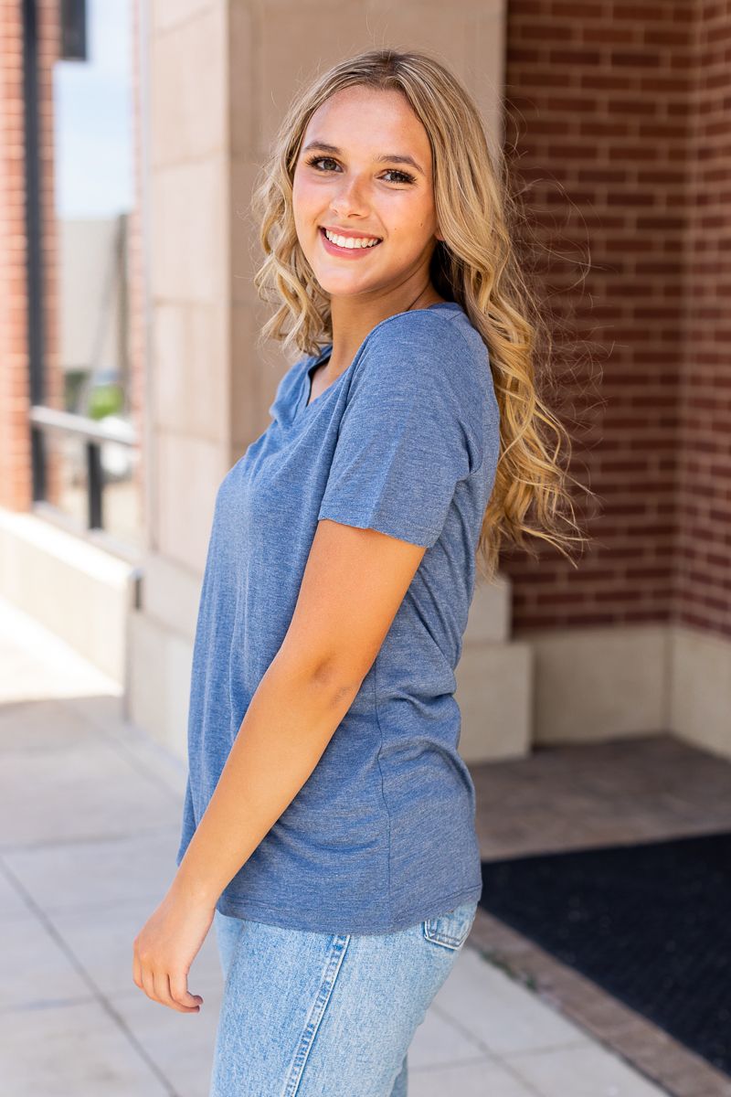 Cadet Blue V-Neck Tee