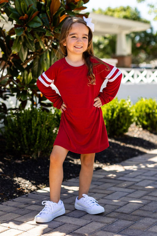 Girls' Blank Red Longsleeve with Varsity Stripes