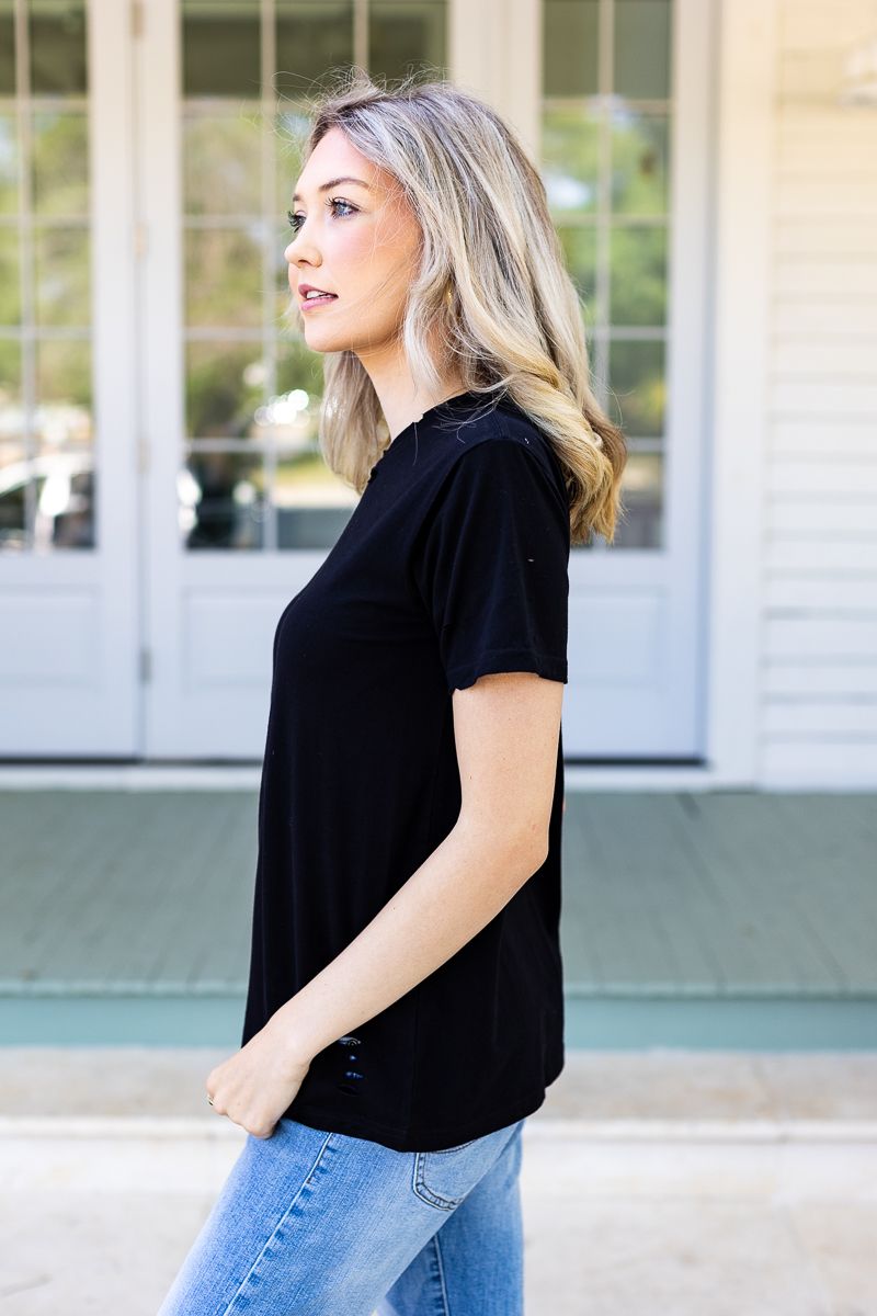 Easily Enjoyed Distressed Crewneck in Black