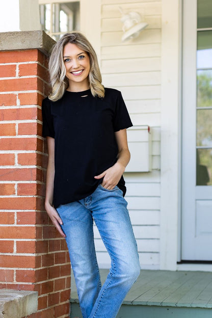 Easily Enjoyed Distressed Crewneck in Black