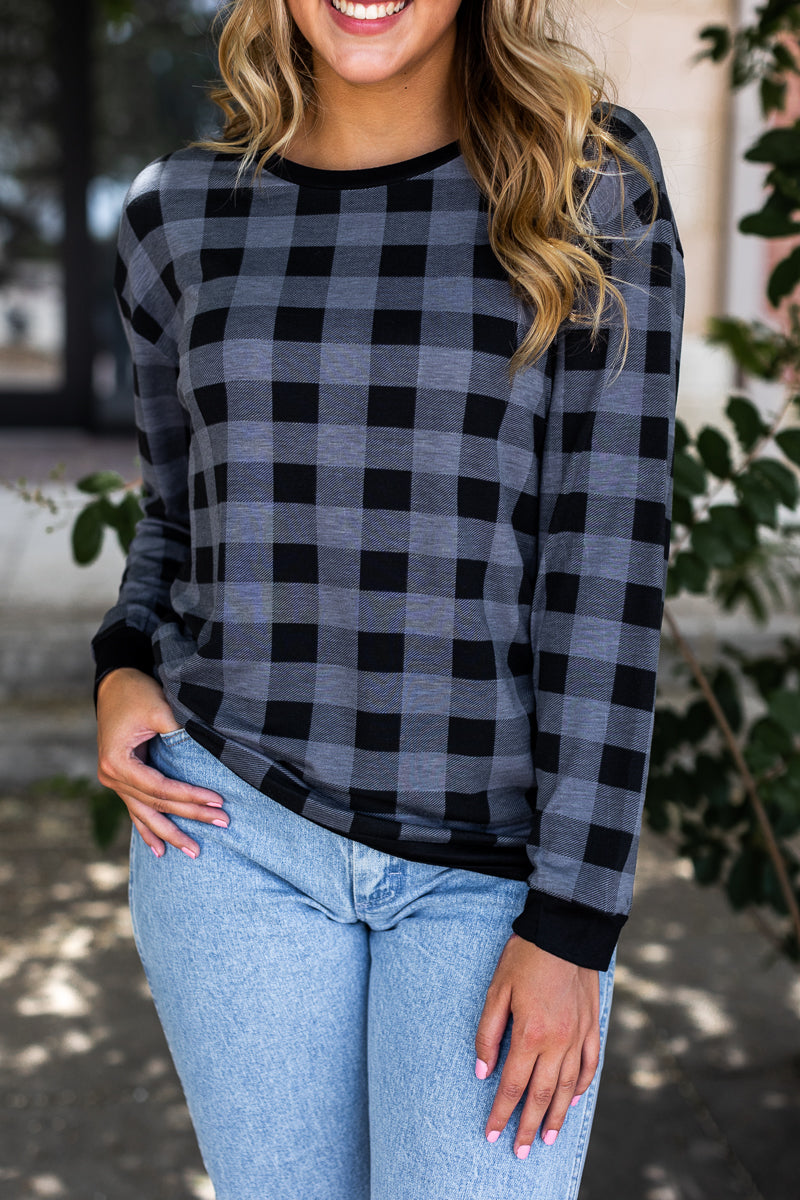 Plaid With Me Long Sleeves T-Shirt, Grey