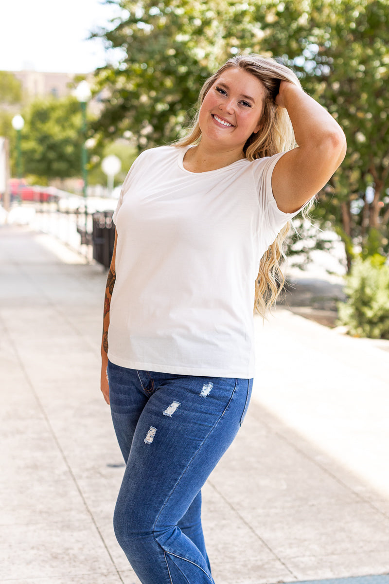 Vanilla Bean-White Cuff Tee