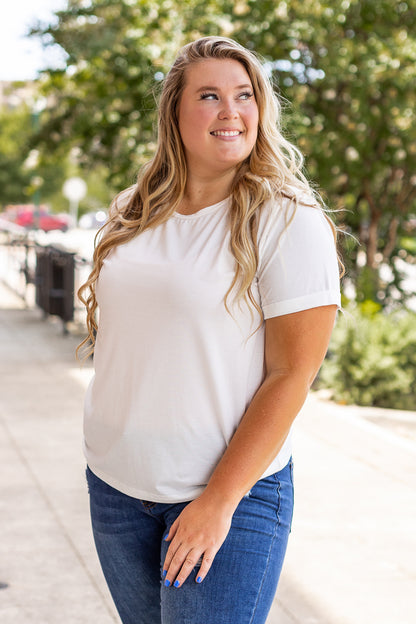 Vanilla Bean-White Cuff Tee