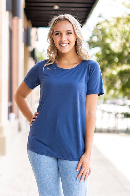 Summer Navy Crewneck Cuff Tee