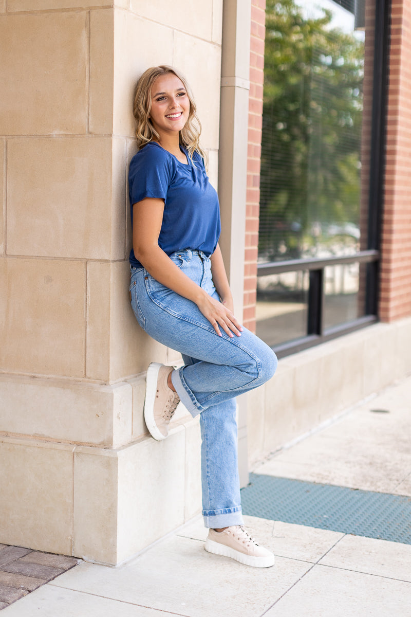 Summer Navy Crewneck Cuff Tee