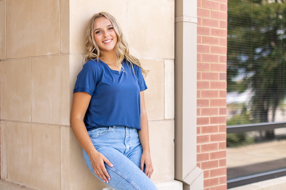 Summer Navy Crewneck Cuff Tee