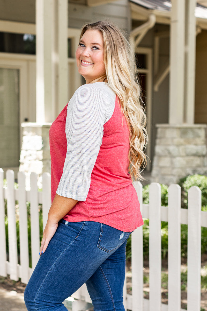 Blank Faded Red & Grey Striped Raglan