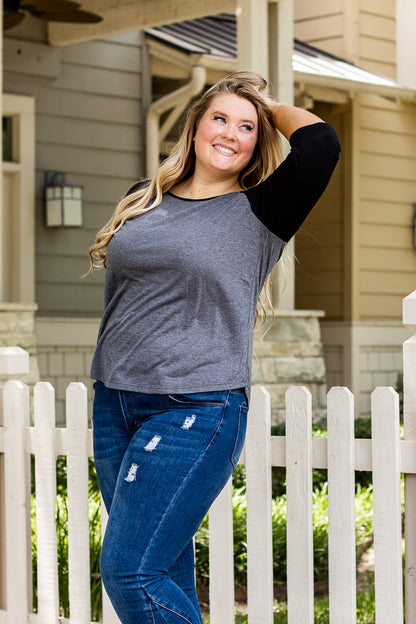 Precision Stripes: Grey & Black Striped Baseball Raglan