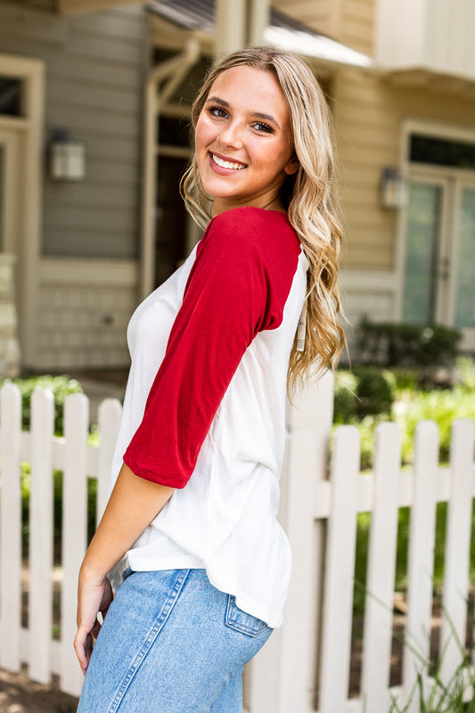 Blank White & Red Striped Raglan