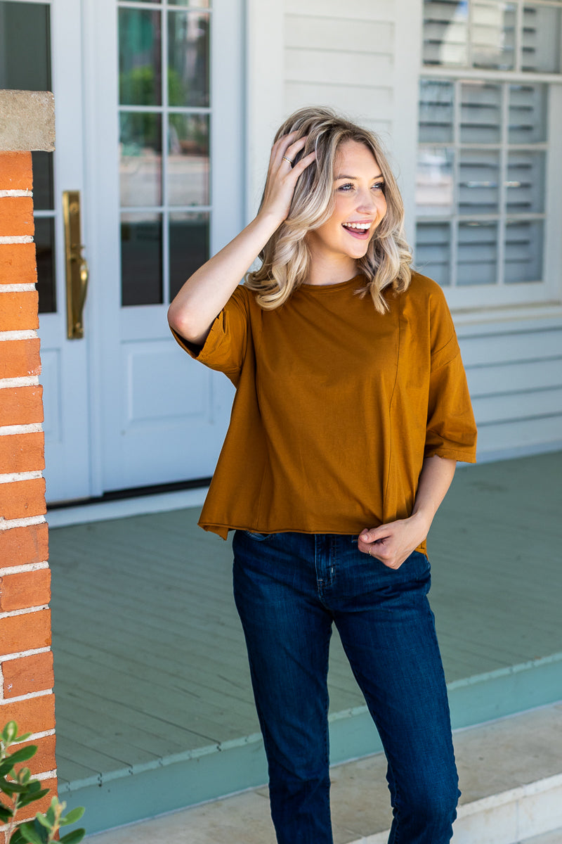 Perfect Company Boxy Crop in Tan