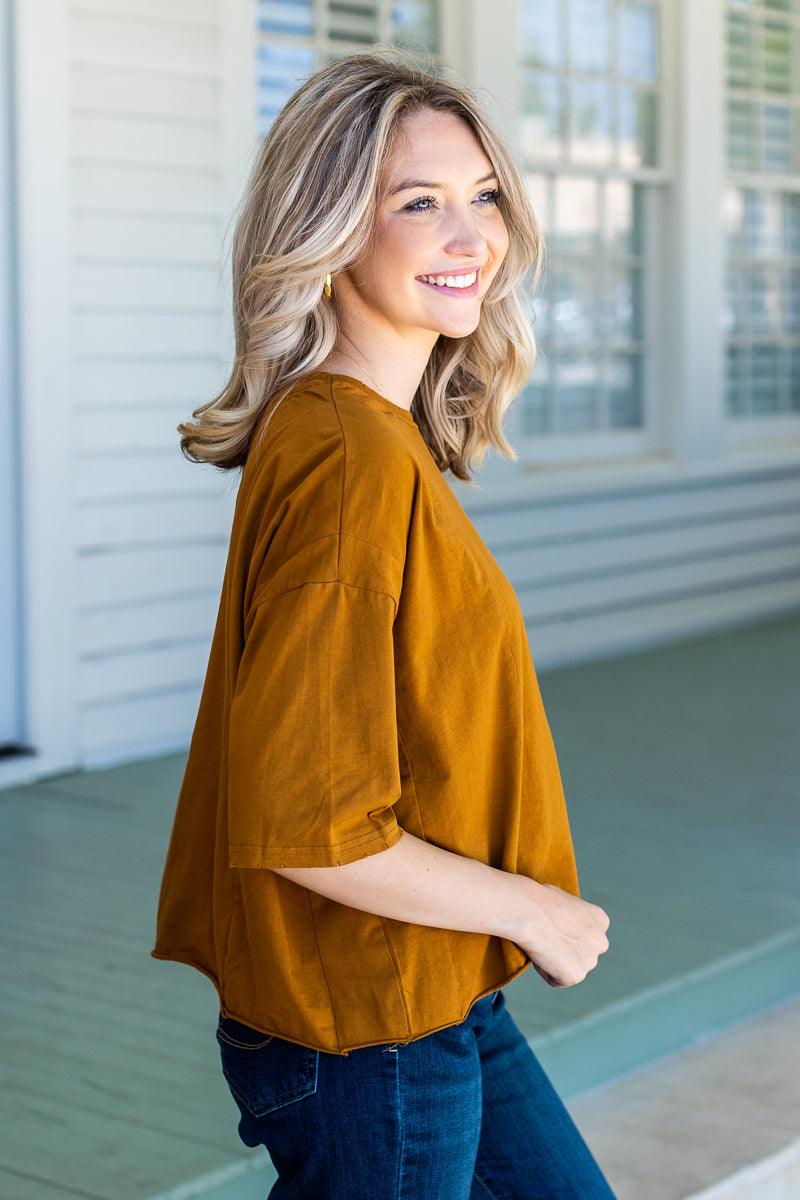 Perfect Company Boxy Crop in Tan