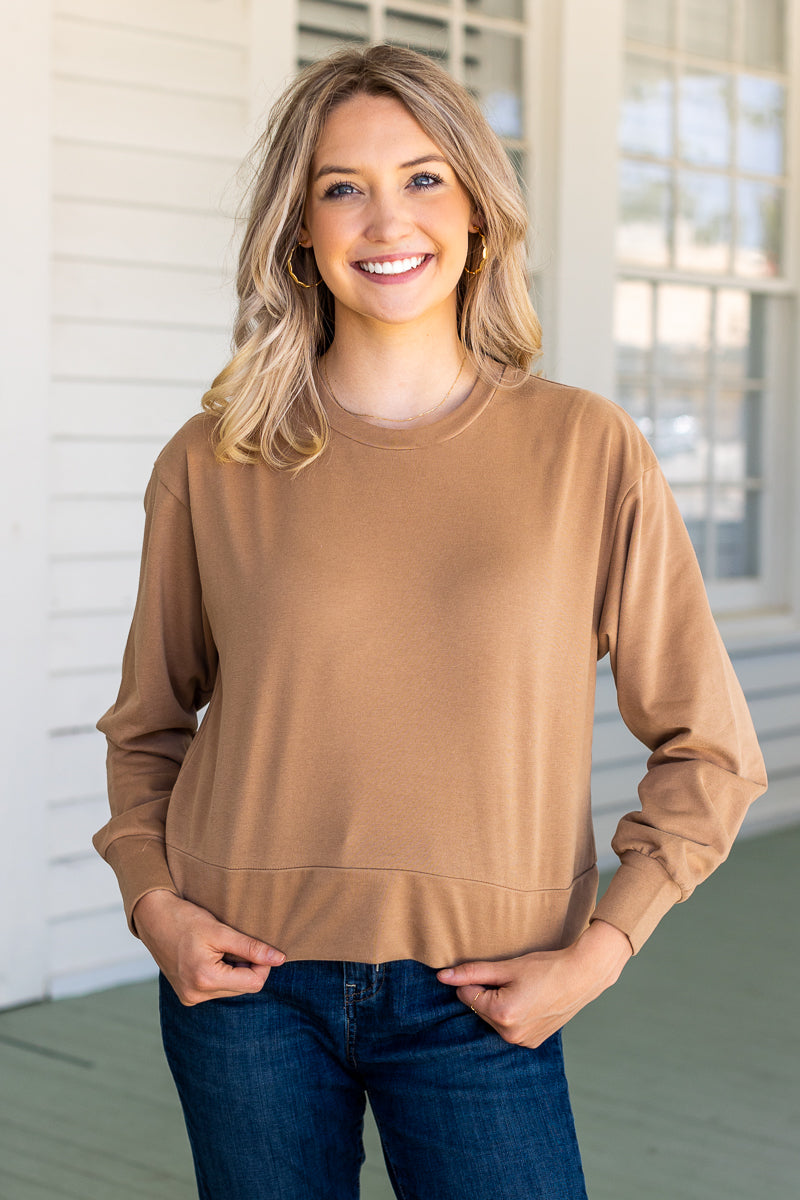 Carmel Macchiato Tan Cropped Sweatshirt