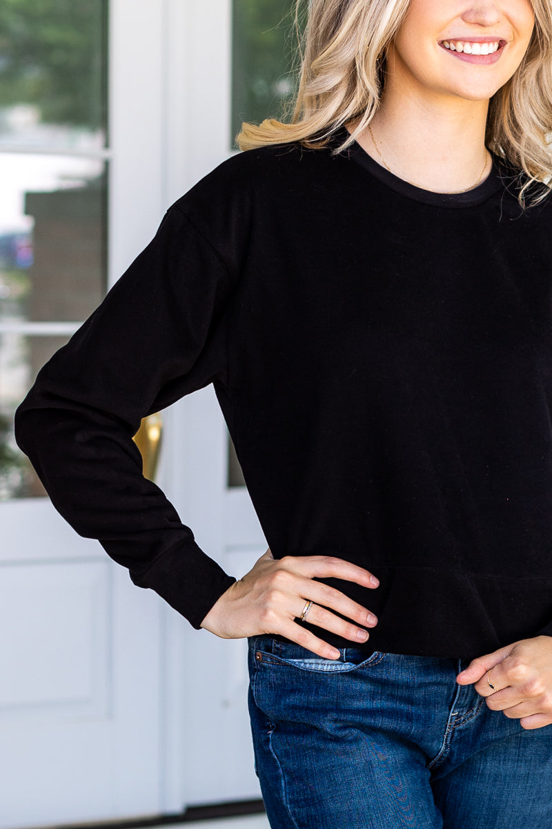 Strike Your Interest Black Crop Sweatshirt