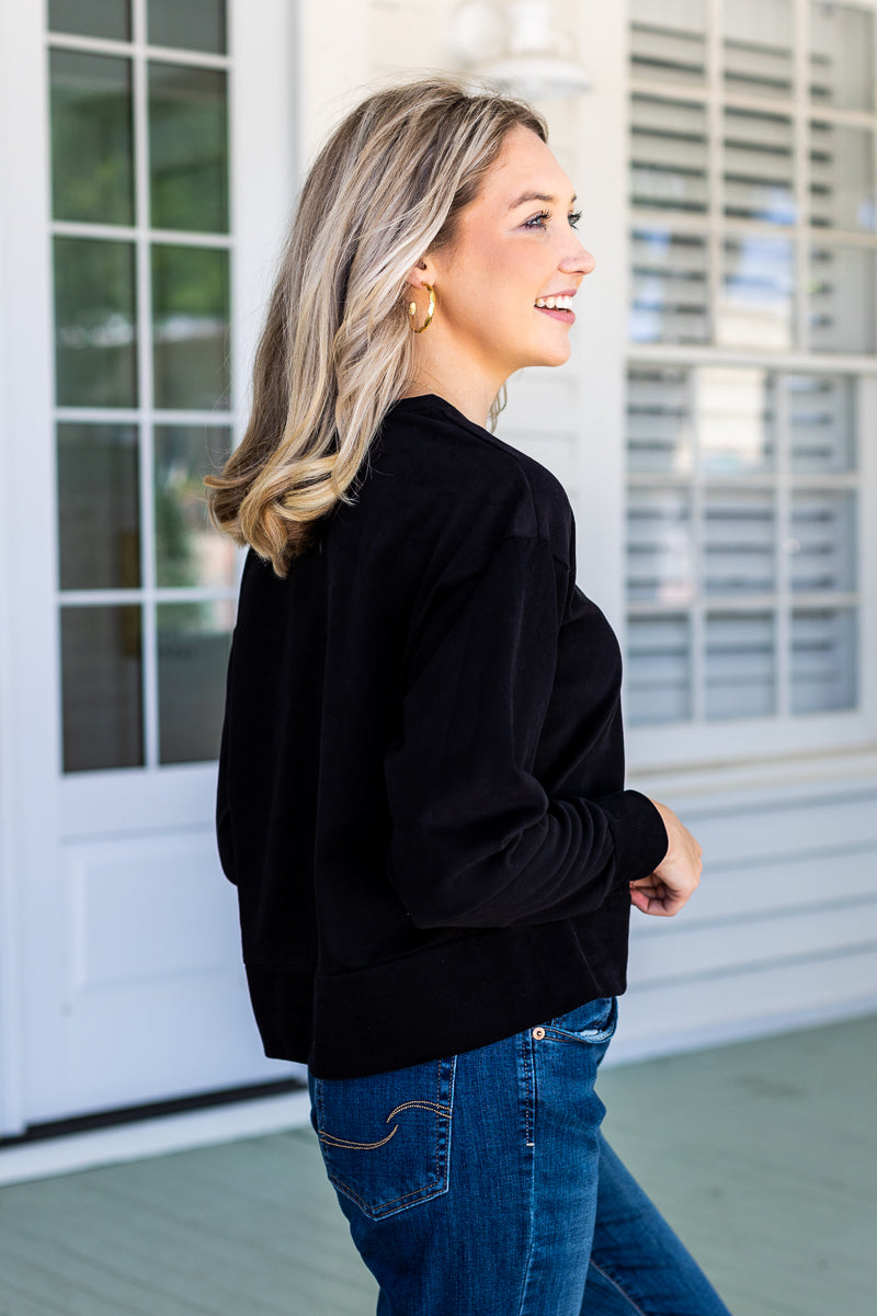 Strike Your Interest Black Crop Sweatshirt