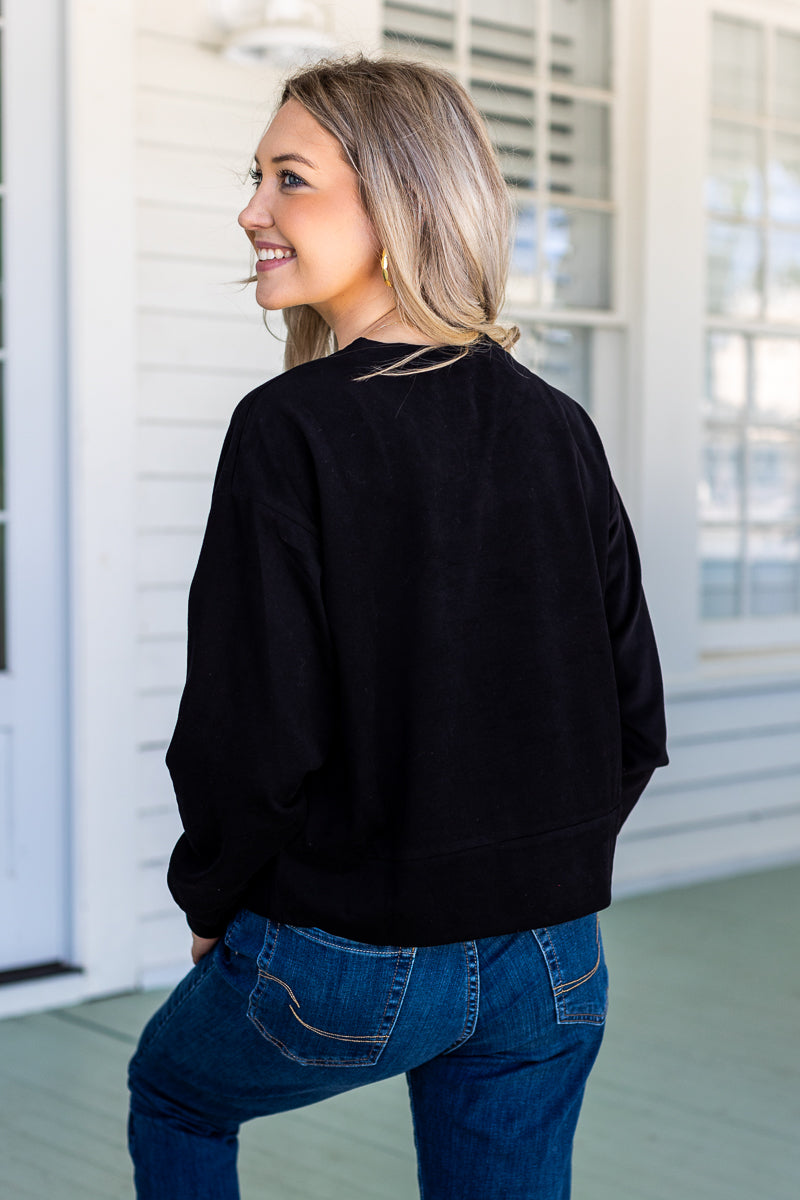 Strike Your Interest Black Crop Sweatshirt