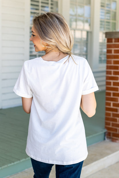 Vanilla Bean-White Cuff Tee