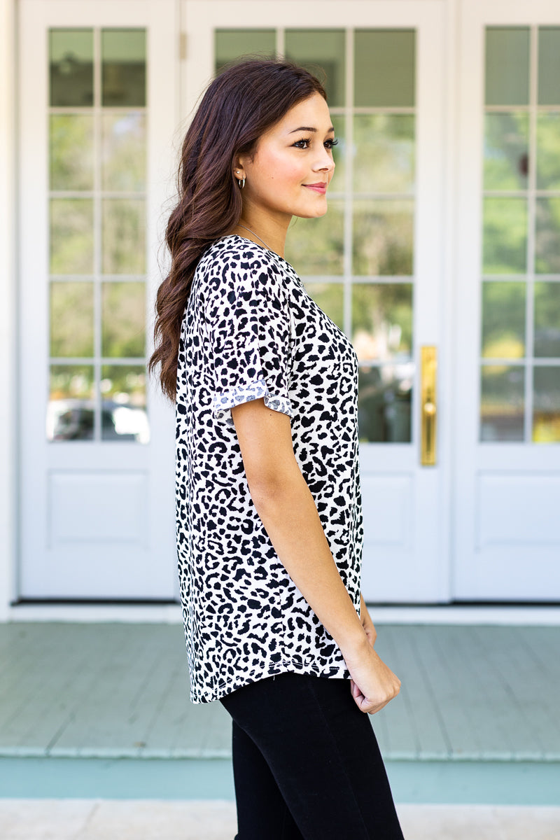 Black & White Leopard Cuff Tee