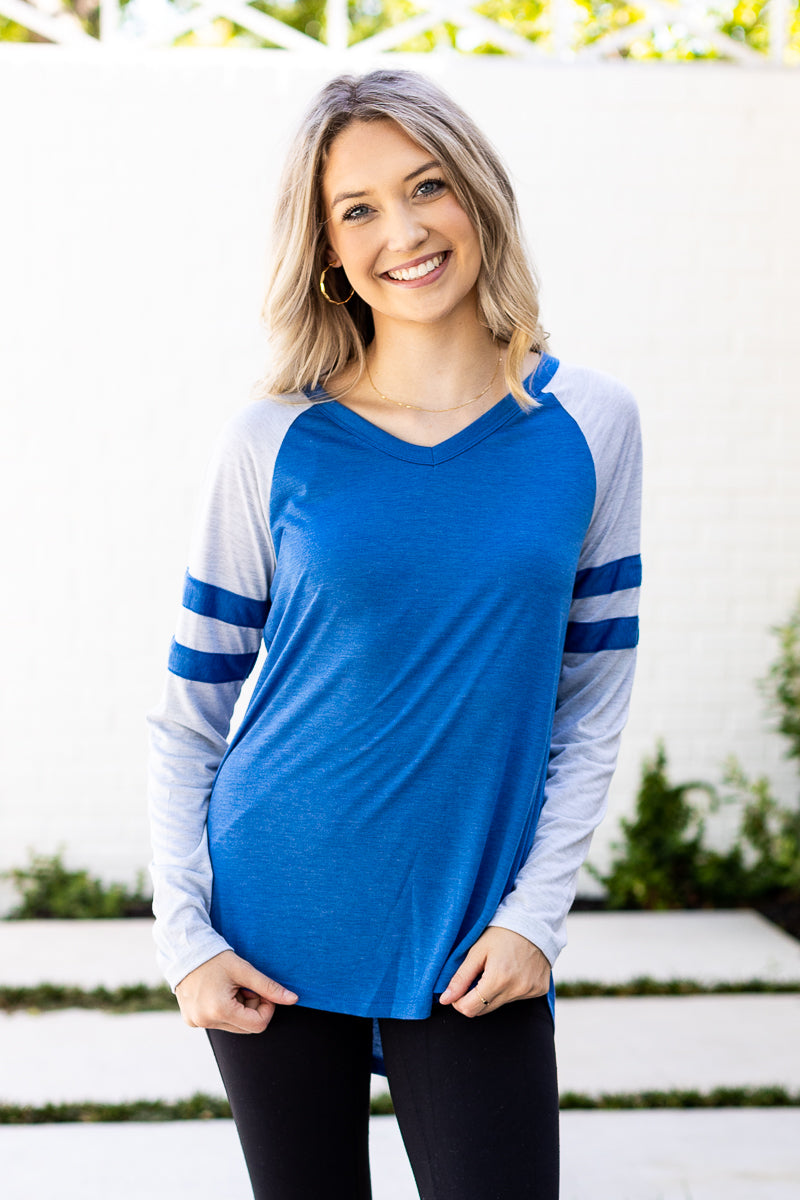 Royal Blue Long sleeve Tee with Varsity Stripe