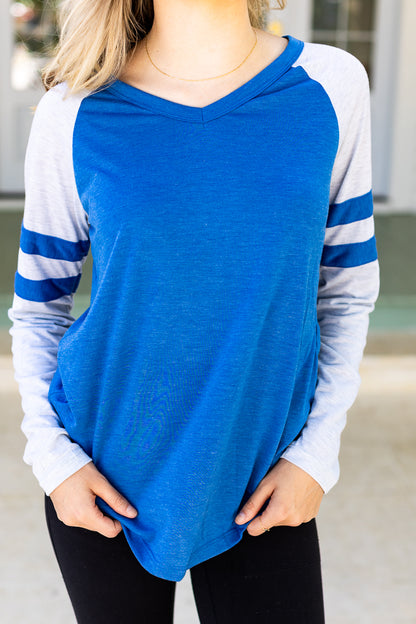 Royal Blue Long sleeve Tee with Varsity Stripe