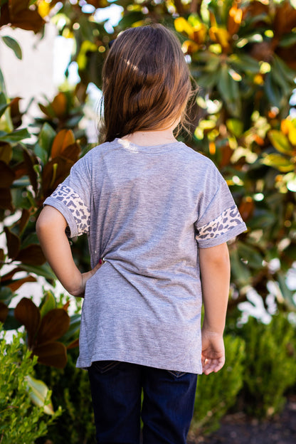 Girls' Leopard Livin' - Grey Leopard Ringer Tee