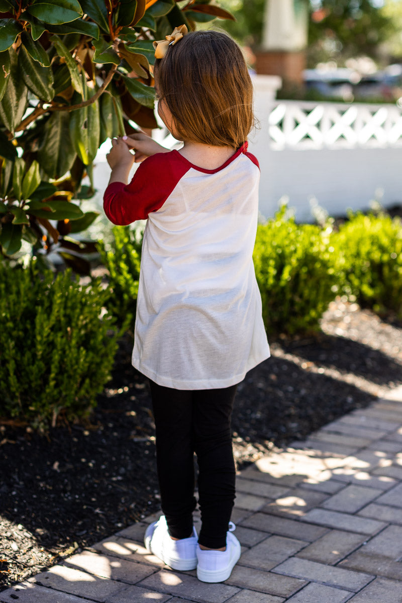 Girls' White 3/4 Red Sleeve Raglan