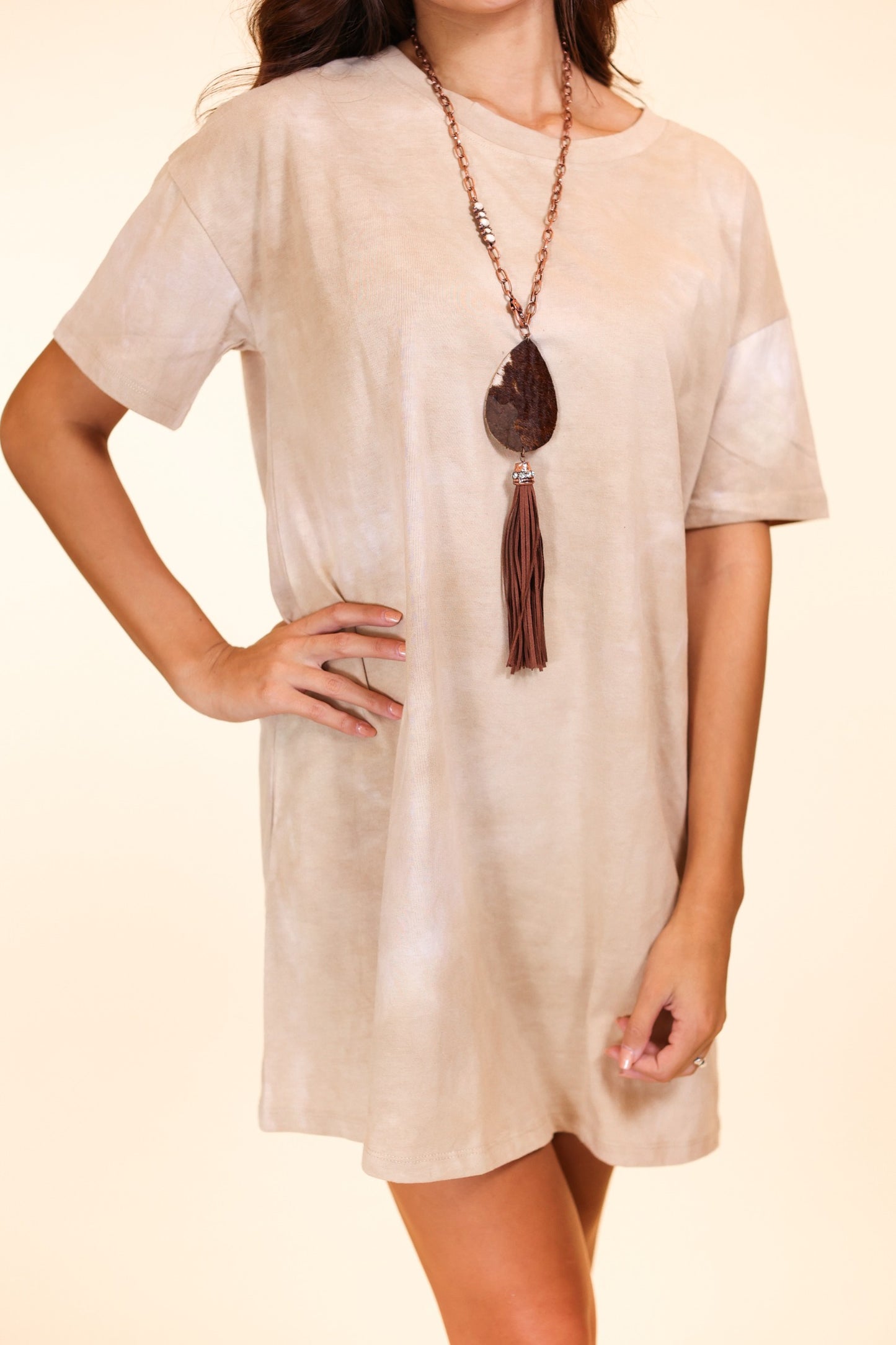 Adventuresome Beige Tie Dye T-Shirt Dress