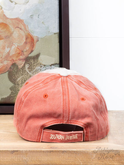 GIRLS Distressed Orange and Cream Hat