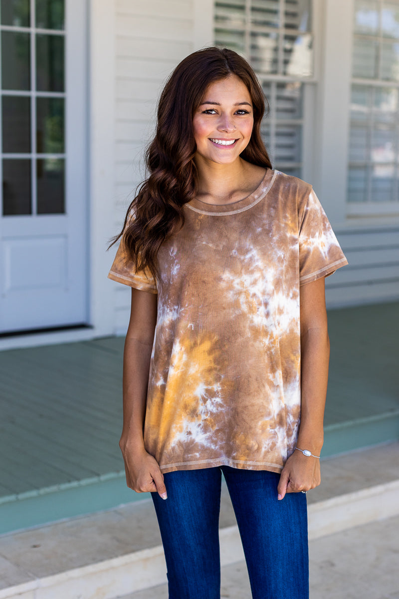 Feel the Groove Brown Tie Dye Top