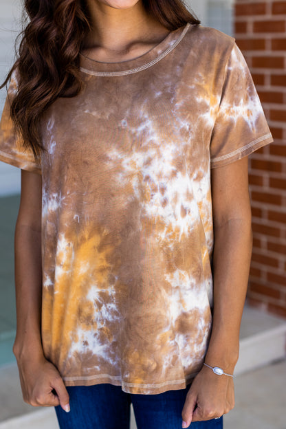 Feel the Groove Brown Tie Dye Top