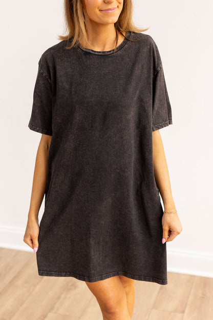 Knee Length Casual T Basic Tee Shirt Dress Black CAVENDERS Black Wash Tee Shirt Dress With Knee Length Casual T Basic Tee Shirt Dress Black CAVENDERS Black Wash Tee Shirt Dress With