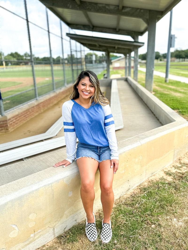 Royal Blue Long sleeve Tee with Varsity Stripe