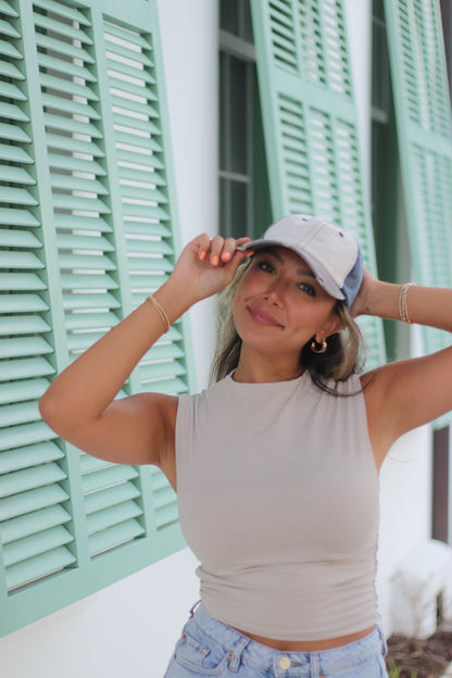 Distressed Tan, Brown and navy Cap