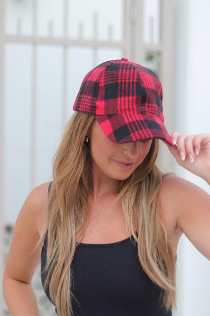 Red and Black Plaid Flannel Hat