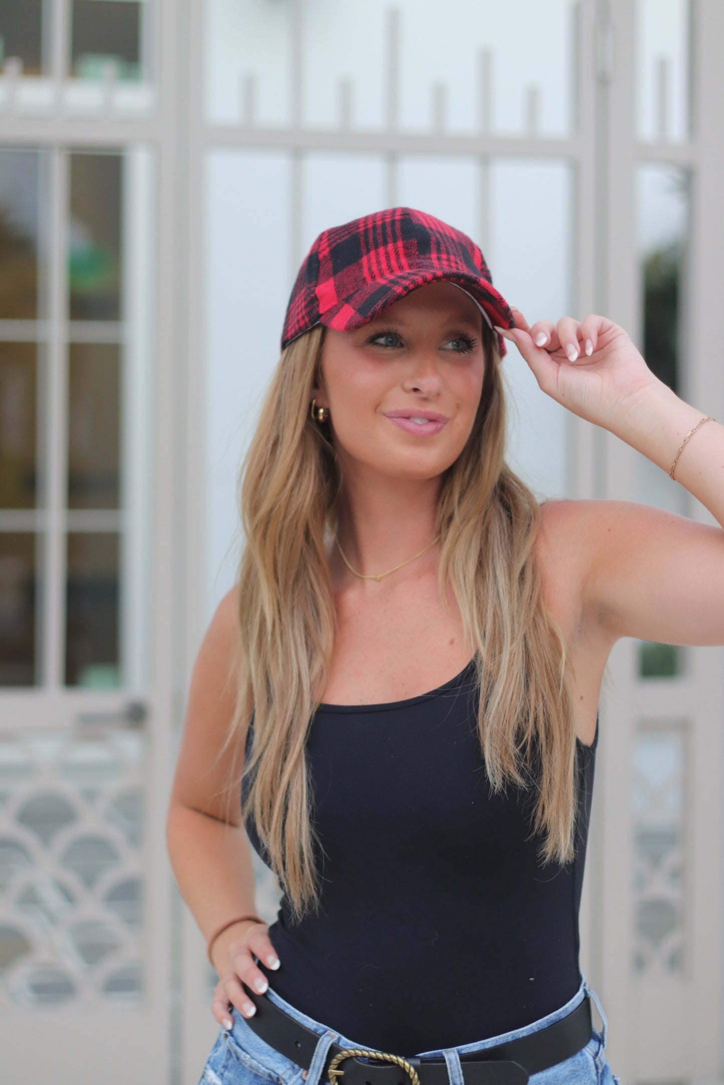 Red and Black Plaid Flannel Hat